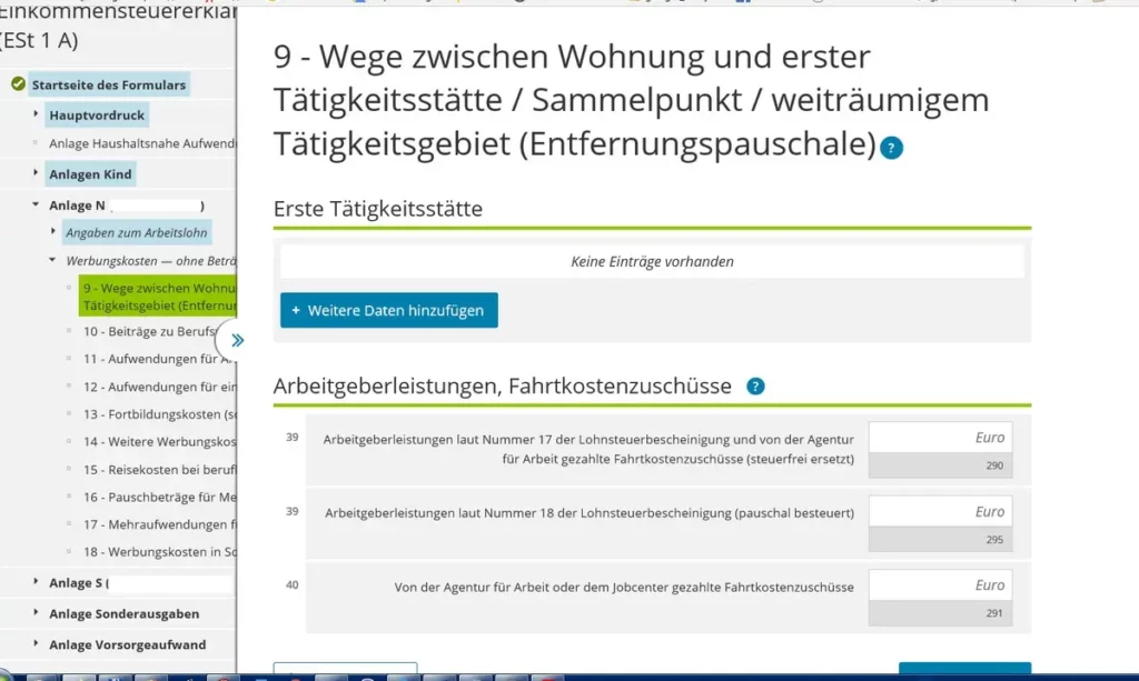 German income tax declaration Anlage N / Steuererklärung Anlage N ausfüllen