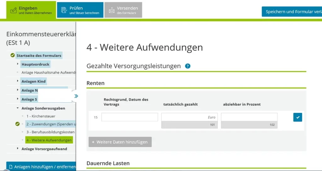 German tax return Anlage Sonderausgaben Steuererklärung