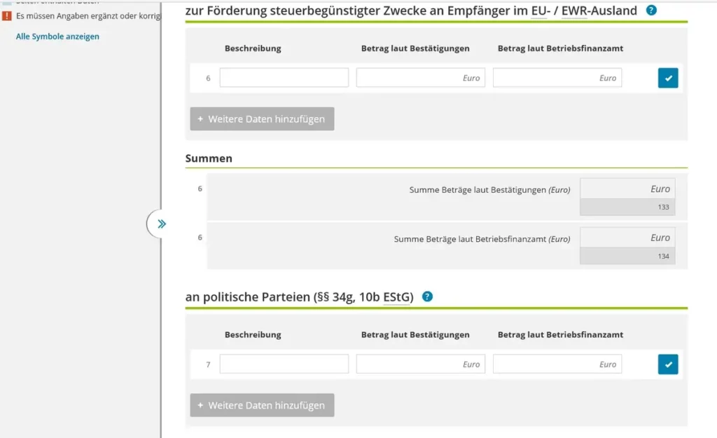 German tax return Anlage Sonderausgaben Steuererklärung
