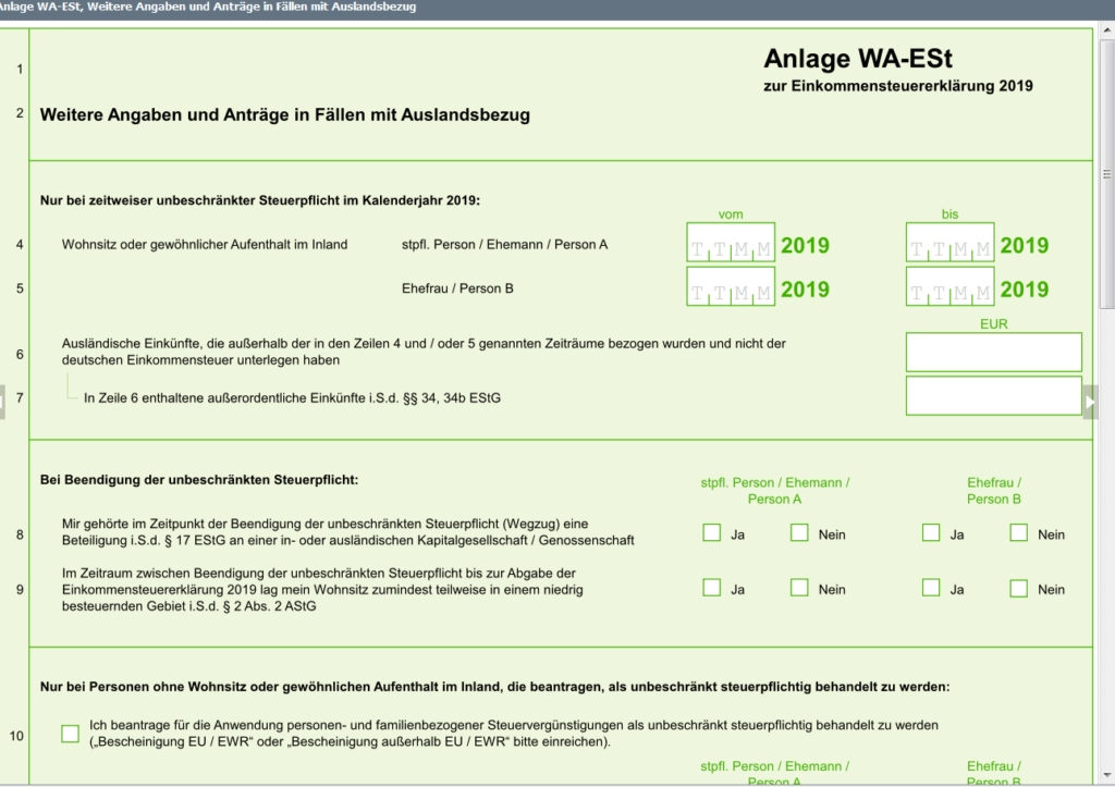 how to fill out anlage wa-est german tax return anlage wa-est / Steuererklärung Anlage Wa-Est ausfüllen